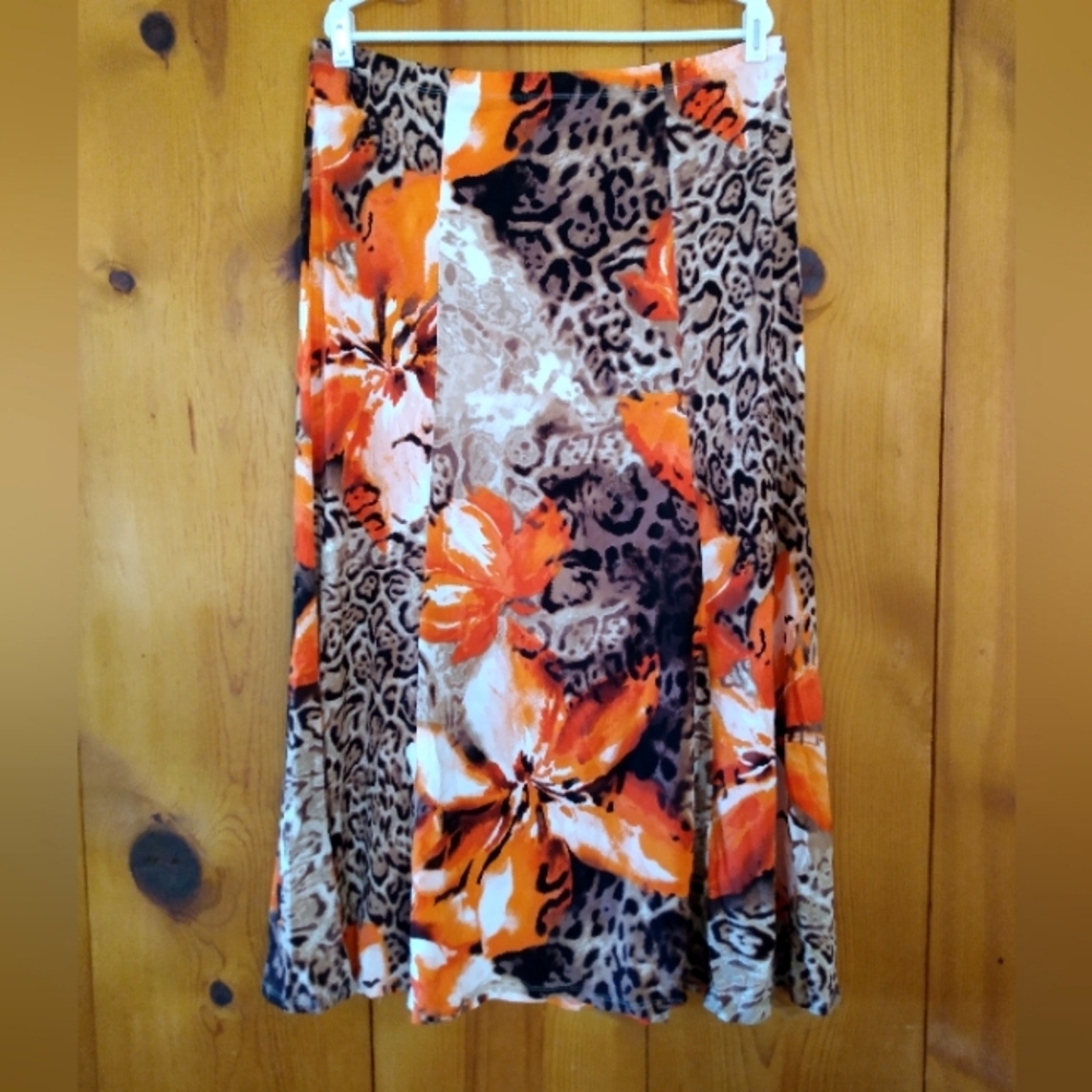 Susan Graver Petite Floral Animal Knit Flare Panel Maxi Skirt